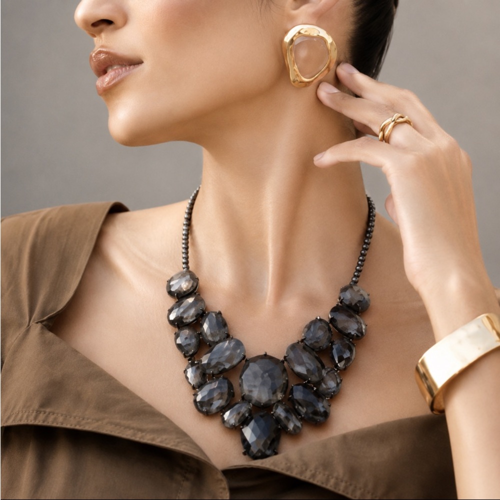 Gray Statement Crystal Bib Necklace